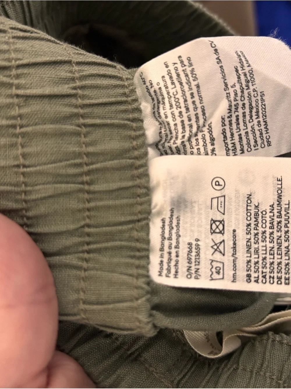 H&M Linen Blend Olive Drawstring Trousers
